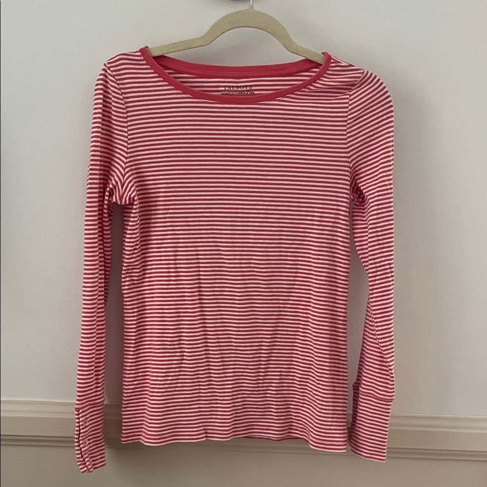 Talbots Red and White Striped Long Sleeve Tee, Women’s Size M